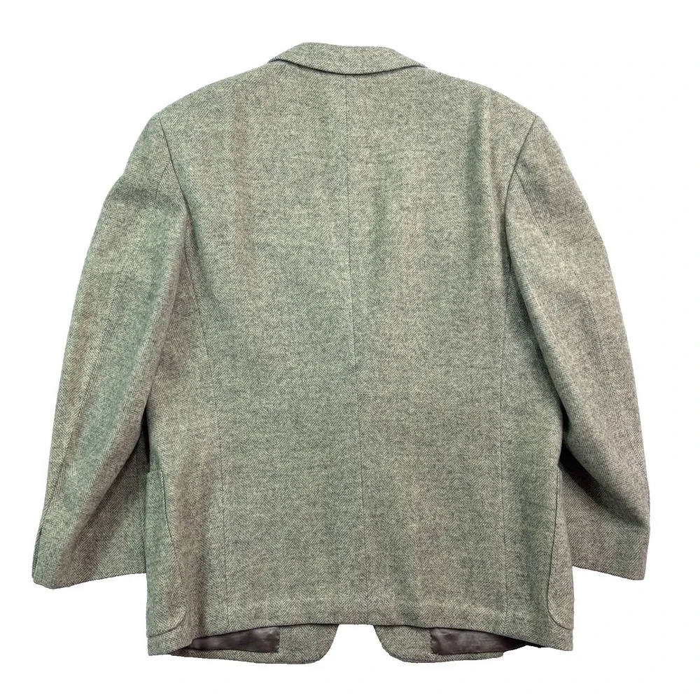 vtg 50s Harilelas 44R Bespoke Gray Herringbone Tweed Blazer Jacket Sport‎ Coat